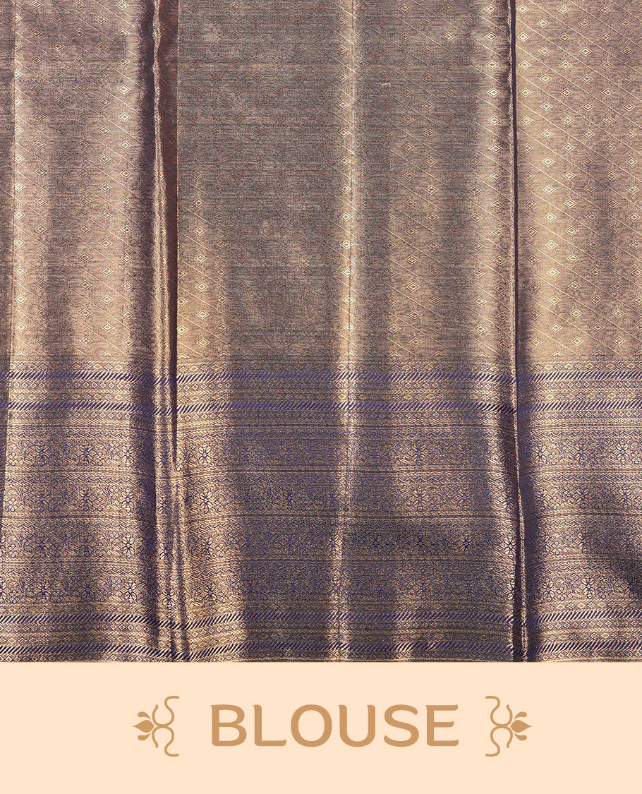 Navy blue & Gold colour Double shade Semi tissue silk saree featuring self color kodi pattern on body, self colour with Fancy border, paired with matching.