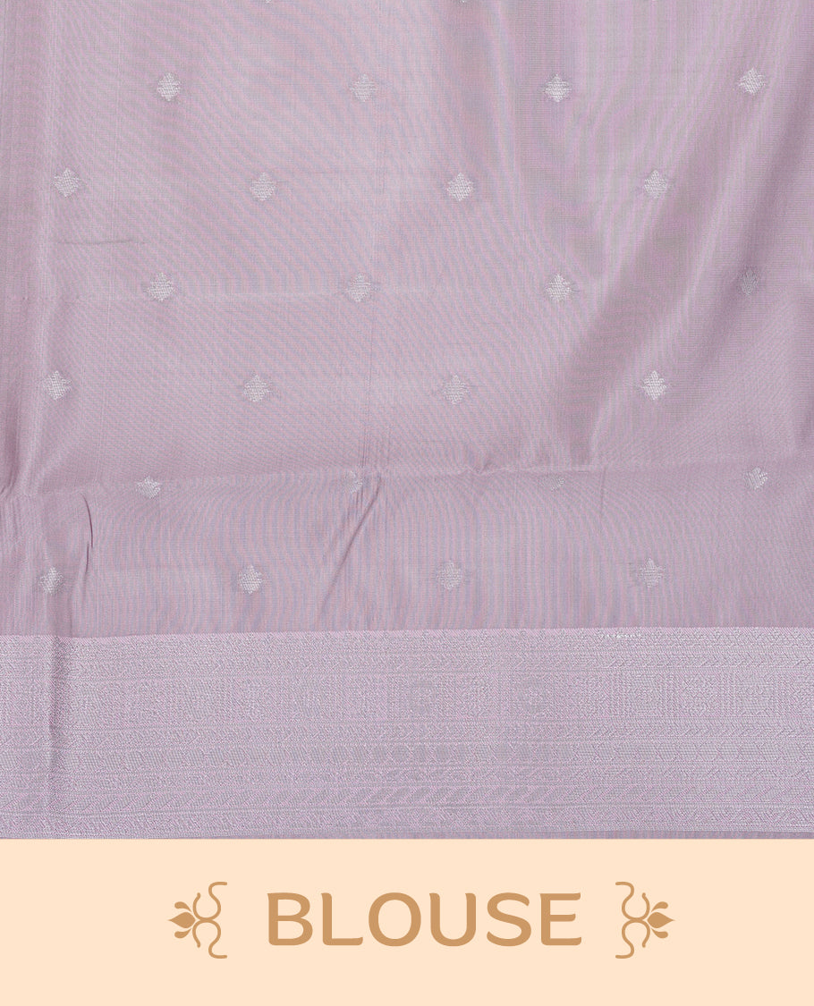 Black colour semi silk saree featuring Silver zari Floral pattern on body, complemented by contrast Pink colour with silver zari border, comes with matching blouse piece.