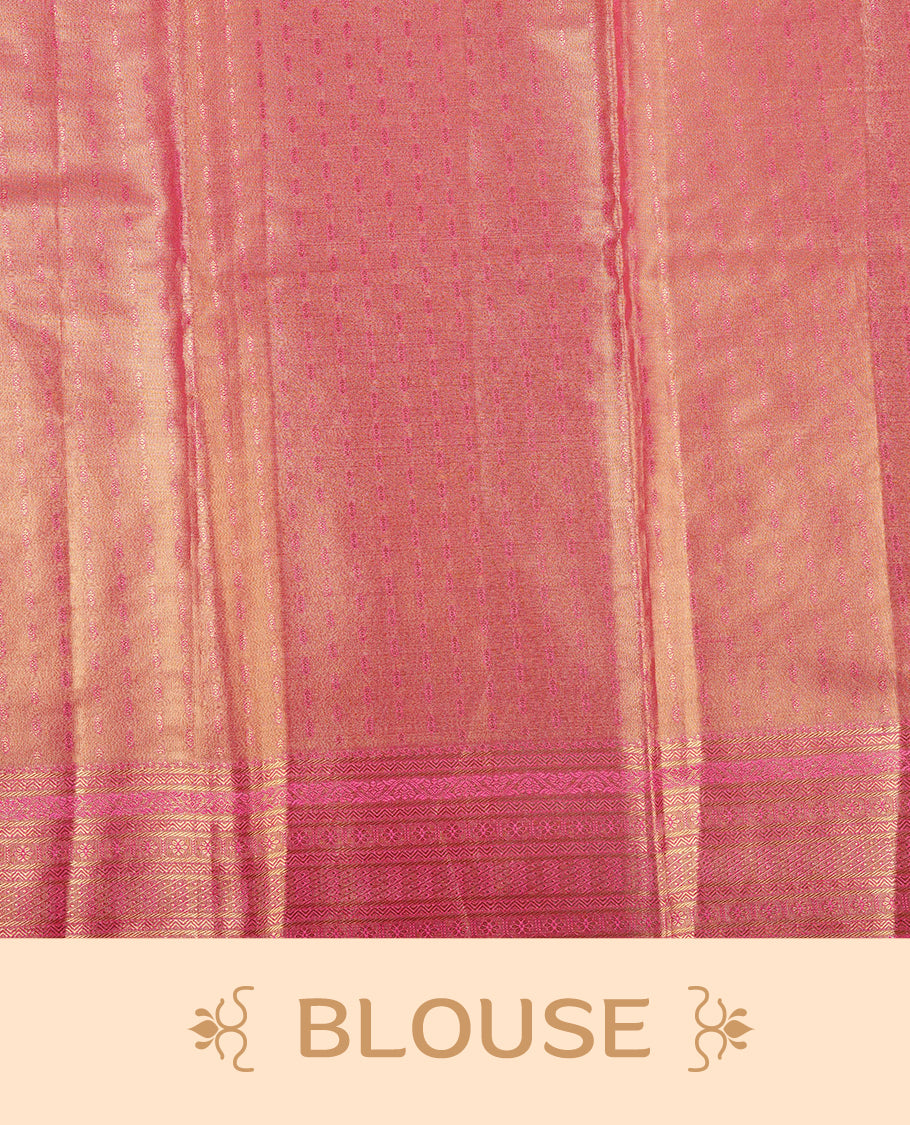 Pink & Gold colour Double shade Semi tissue silk saree featuring self color kodi pattern on body, self colour with Fancy border, paired with matching.
