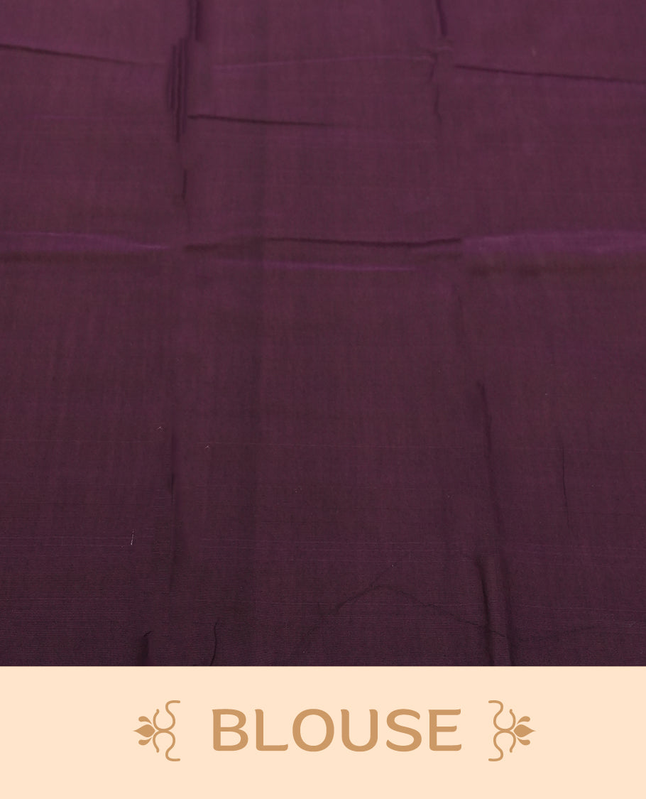 Magenta Pink Colour Silk Cotton Saree with Self Textured Striped Body, Contrasting Purple Striped Pallu & Border, Multi-Line Patterns, and Matching Purple Woven Blouse Piece