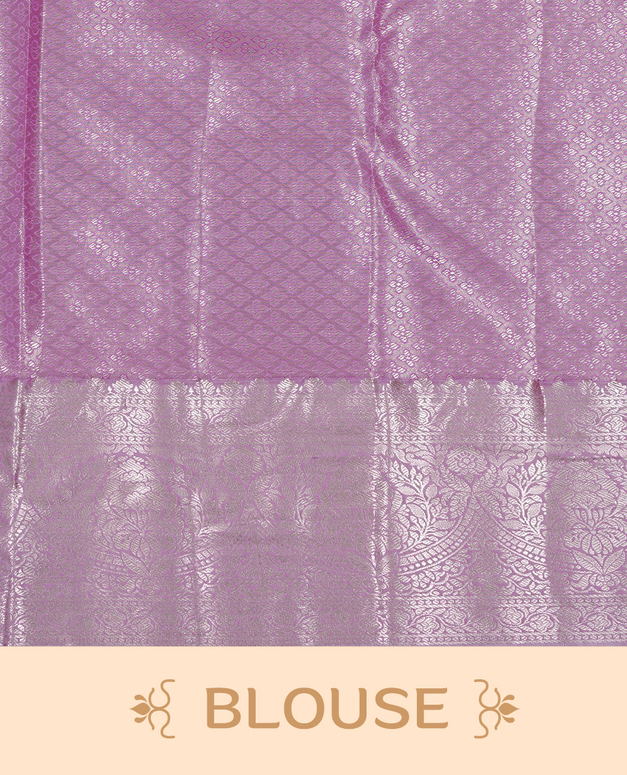 Light Gold Tissue silk saree featuring Pink colour floral design on body, complemented by Pink colour with Light gold zari border, paired with matching blouse piece.