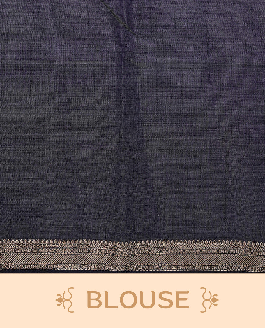 Light gold Colour Tussar saree featuring elegant plain body, complemented by contrast Navyblue colour with zari work border, comes with matching blouse piece.