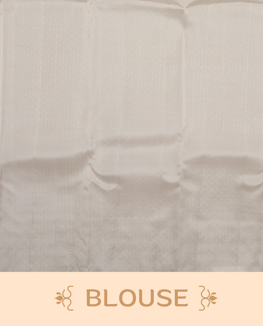 Off white colour semi soft silk saree featuring a self coloured textured patterned body, complemented by self coloured Square motifs on pallu & border and a matching blouse piece.