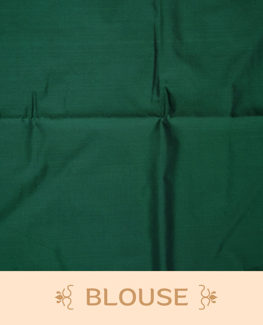 Burnt orange colour soft silk saree featuring Antique zari motifs on body with Highlighting contrast green colour pallu and paired with matching blouse piece.