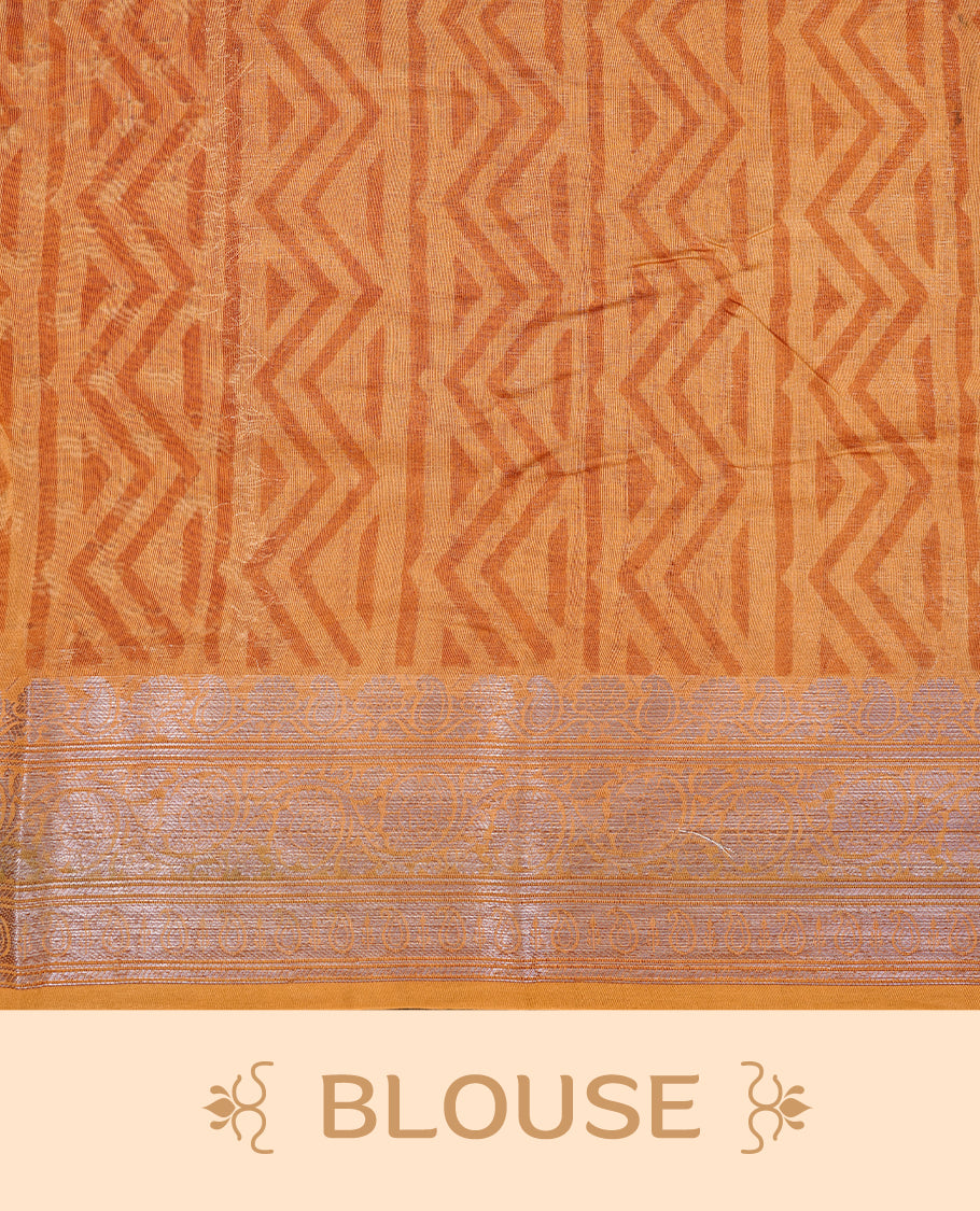 Mustard Colour Chanderi Silk Saree Featuring Floral Print On Body, Complemented by Self Colour with Antique Zari Border, Paired With Matching blouse Piece.