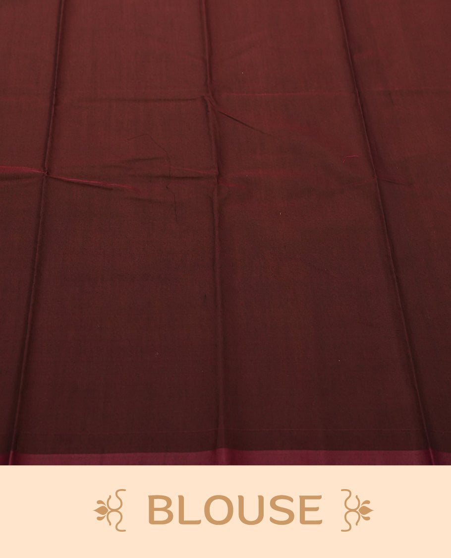 Maroon Colour Silk Cotton Saree with Self Textured Striped Body, Contrasting Maroon Textured Pallu & Border, Striped Patterns, and Matching Maroon Woven Blouse Piece