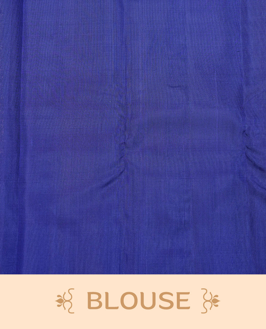 Peacock Blue  colour soft silk saree featuring  Leaf Motifs on body, complemented by contrast with Leaf Motifs  border, paired with matching blouse piece.