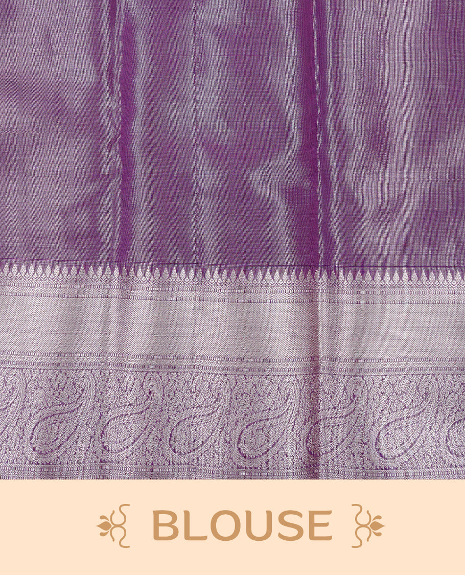 Aqua Green colour Tissue saree featuring Light gold Stripes With motifs on body, enhanced with self colour with traditional border, paired with matching blouse piece.