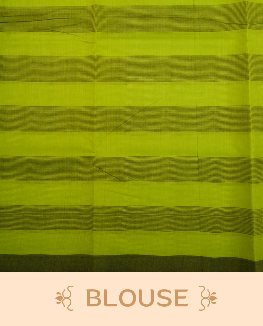 Black and green Colour  Mangalagiri cotton saree with a bold checked body & striped pallu, Paired with a matching blouse piece.