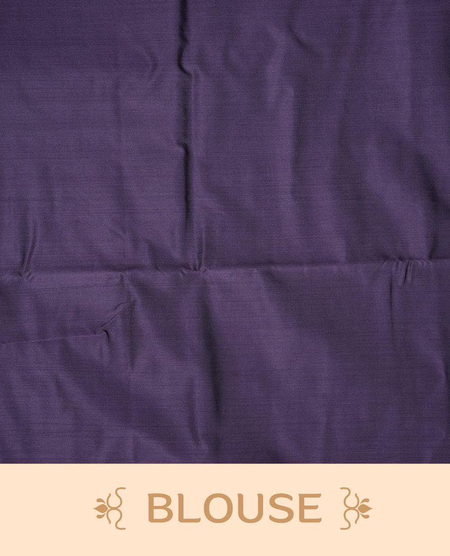 Dark purple colour soft silk saree featuring Antique zari motifs on body with Highlighting contrast Lavender colour pallu and paired with matching blouse piece.