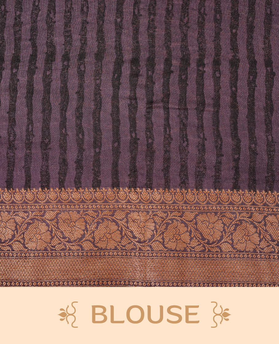 Beige Colour Chanderi silk saree featuring Block print on body, complemented by Contrast Dark Maroon colour with Antique zari border, paired with matching blouse piece.