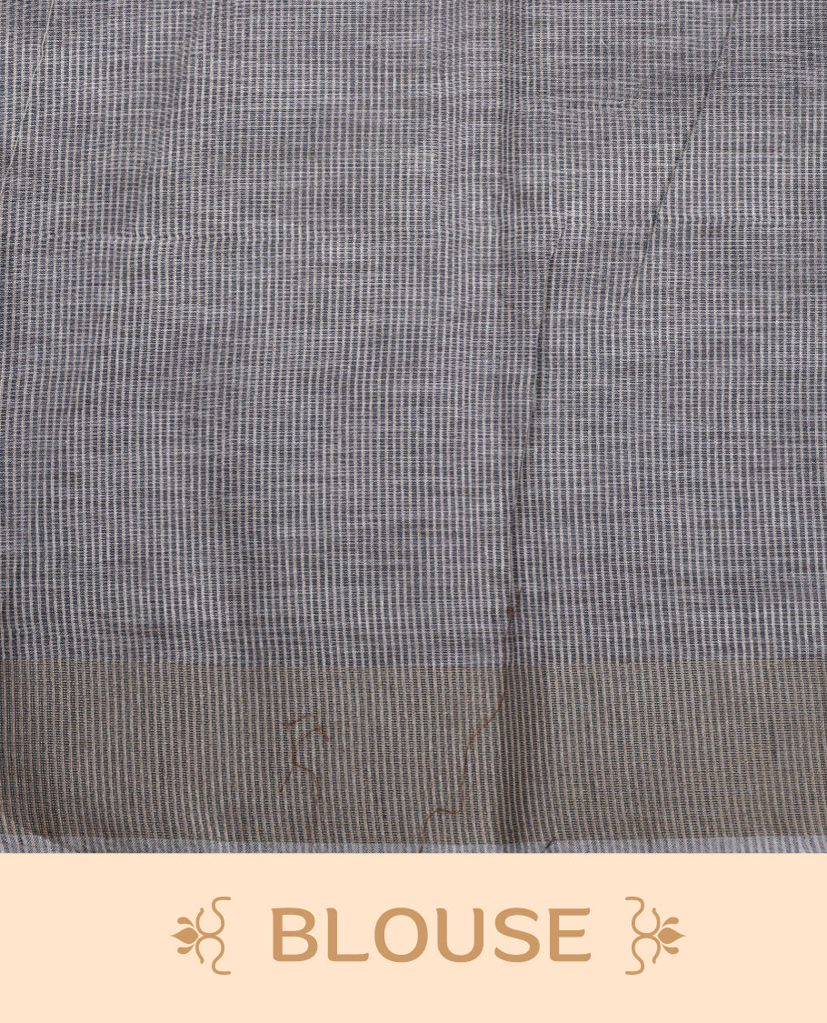 Cream colour cotton linen silk saree featuring Floral  & brids printed pattern on body, golden simple border with gray colour pallu and comes with a matching blouse