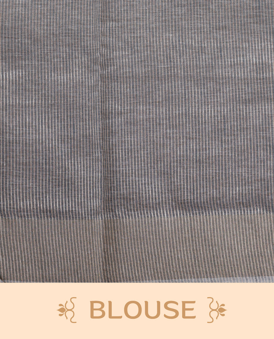 Cream colour cotton linen silk saree featuring Floral  & brids printed pattern on body, golden simple border with gray colour pallu and comes with a matching blouse