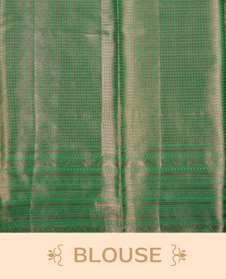 Green & Gold colour Double shade Semi tissue silk saree featuring self color kodi pattern on body, self colour with Fancy border, paired with matching.