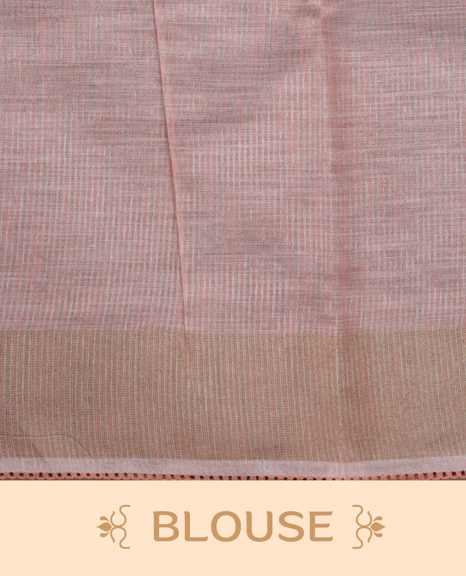 Cream colour cotton linen silk saree featuring Floral  & brids printed pattern on body, golden simple border with Peach colour pallu and comes with a matching blouse