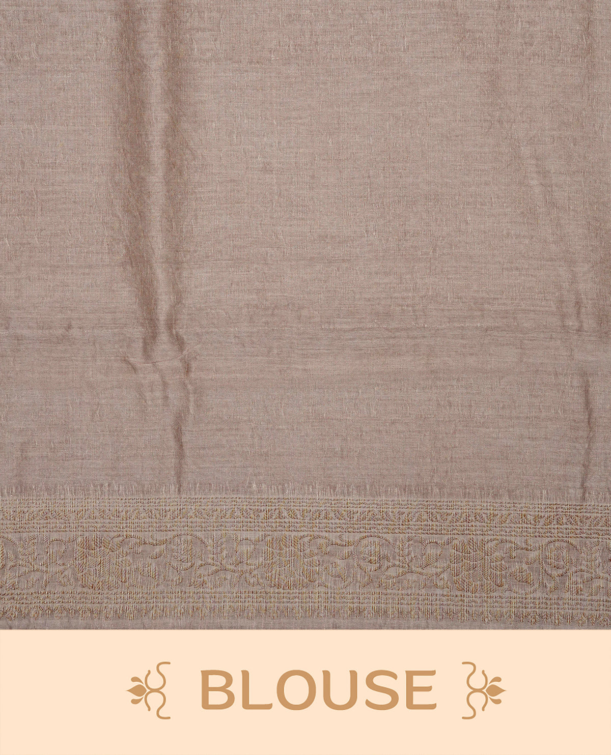 Beige colour Banaras silk saree featuring gold zari buttas on body, complemented by self colour with zari border, comes with matching blouse piece.