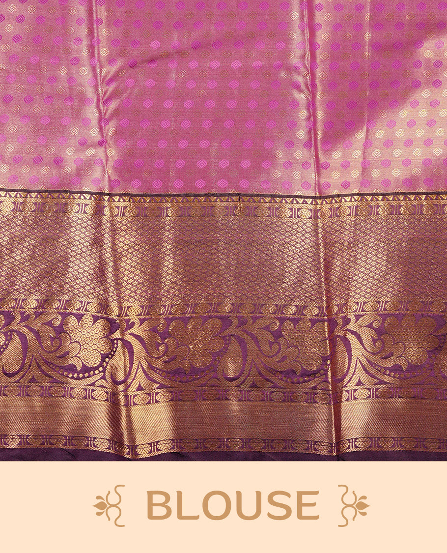 Violet & Gold colour Double shade Semi tissue silk saree featuring self color Floral pattern on body, Contrast Purple colour with Fancy border, paired with matching.