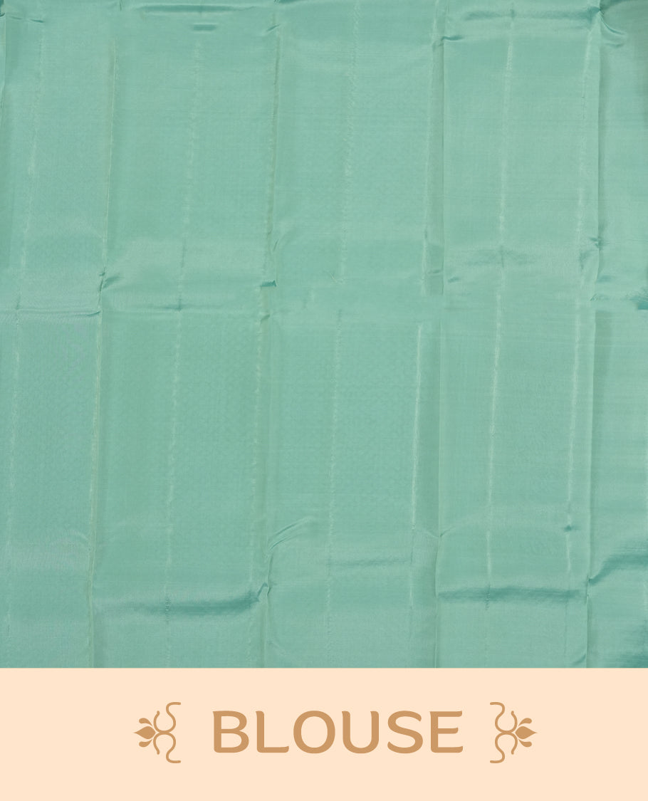 Pastel aqua blue colour semi soft silk saree featuring a self coloured textured patterned body, complemented by self coloured box motifes on pallu & border and a matching blouse piece.