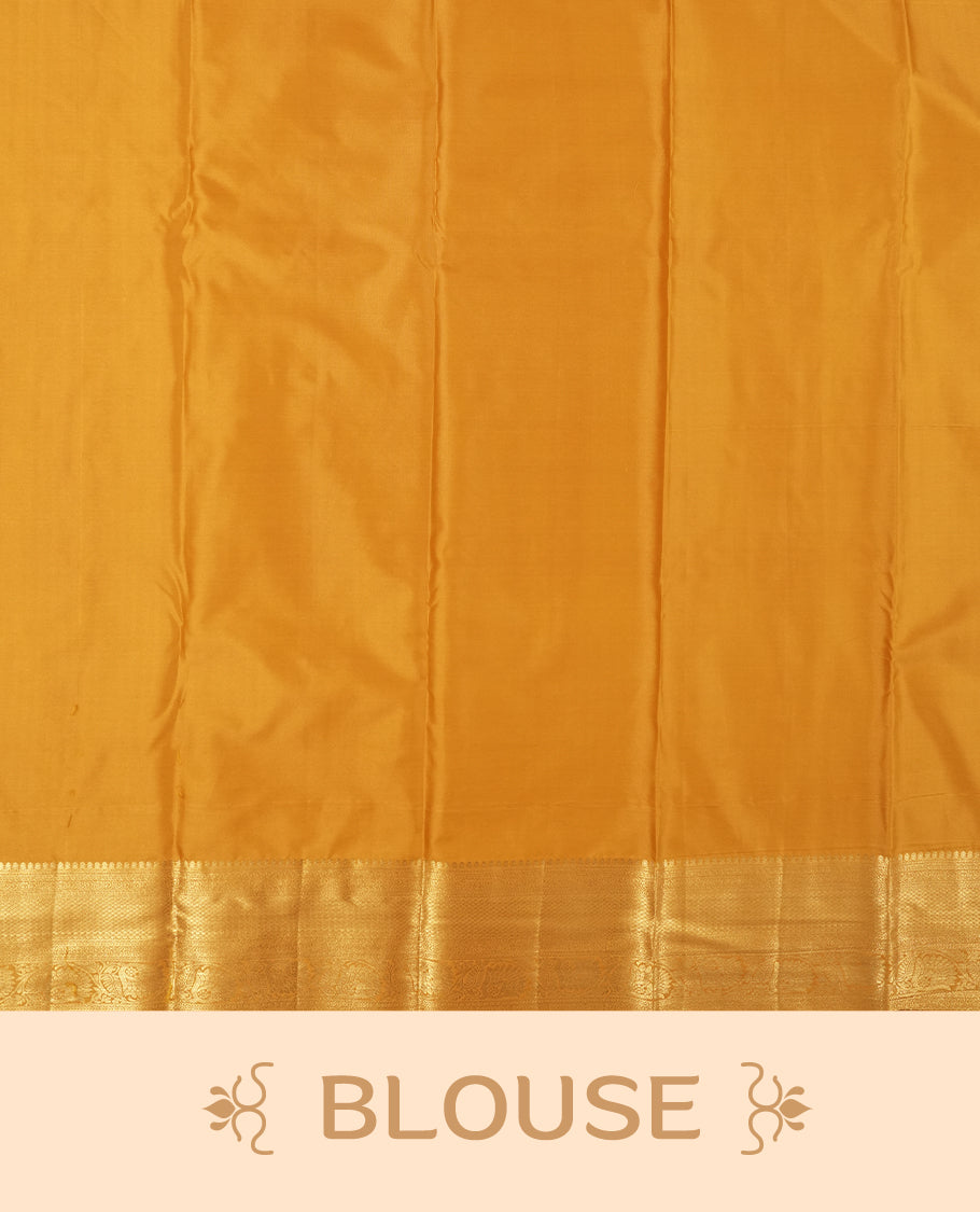 Yellowish Gold colour and silver Zari Tissue Brocade Saree features intricate floral Motifs on body and golden colour traditional border & pallu, paired with matching blouse
