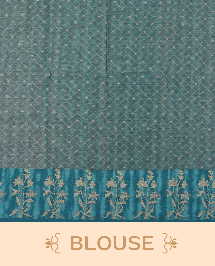 Light Aqua Blue colour semi tussar saree adorned with Cream strip printed pattern across the body and Floral pattern contrast Aqua Blue colour on border, paired with a matching blouse.