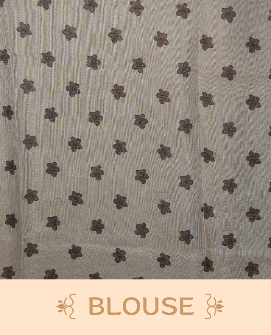 Kerala Tissue saree with floral Prints and without border with Matching Blouse