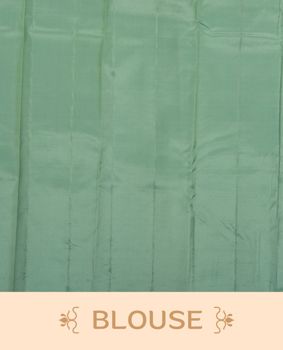 Mint Green colour semi soft silk saree featuring a self coloured textured square motufs on body, complemented by self coloured Square motifs pallu & border and a matching blouse piece.