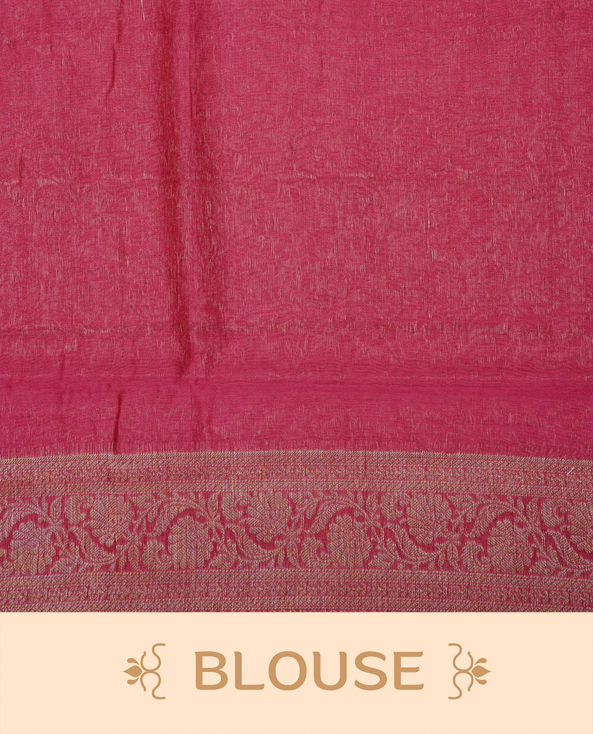 Pink colour Banaras silk saree featuring gold zari Geometric pattern on body, complemented by contrast Magenta colour with zari border, comes with matching blouse piece.
