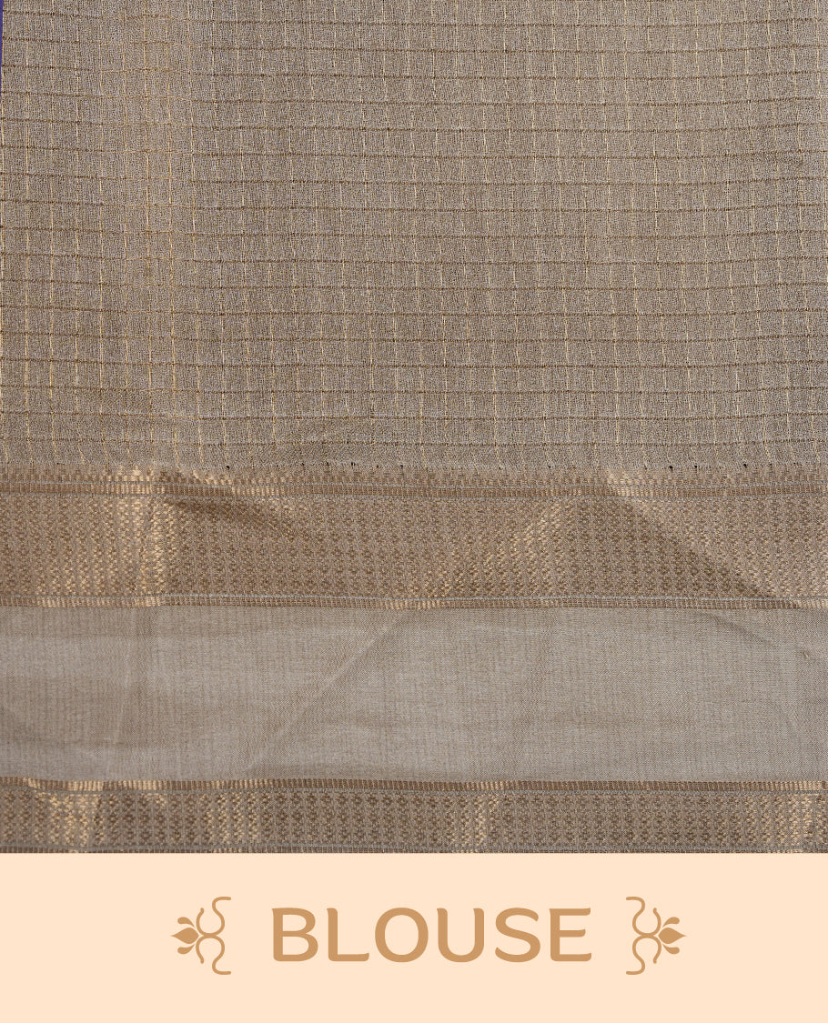 Deep Brown colour saree featuring fine check patterns on the body, paired with a contrast zari woven border and pallu. Comes with a matching blouse piece