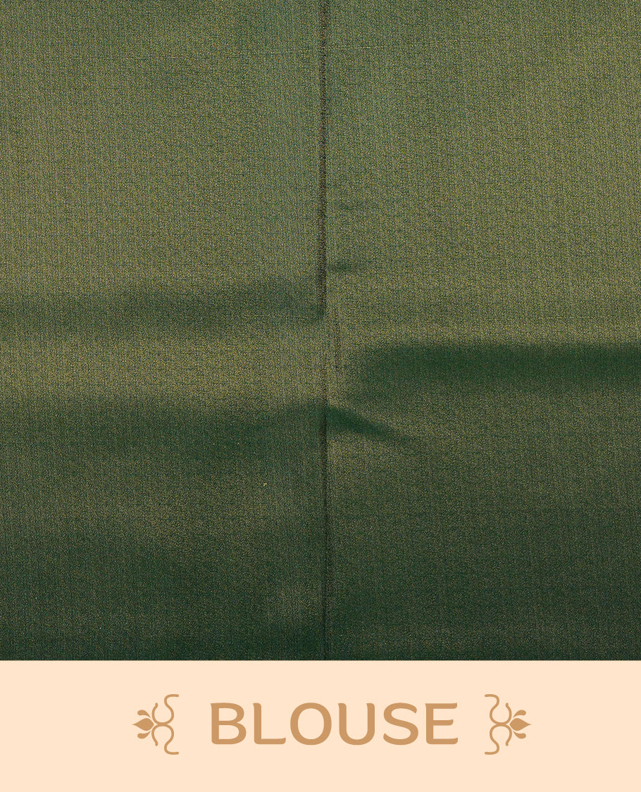 Green colour Mulberry silk saree featuring Gold zari small buttas & floral motifs  on body, complemented by self colour with Gold zari border, comes with matching blouse piece.