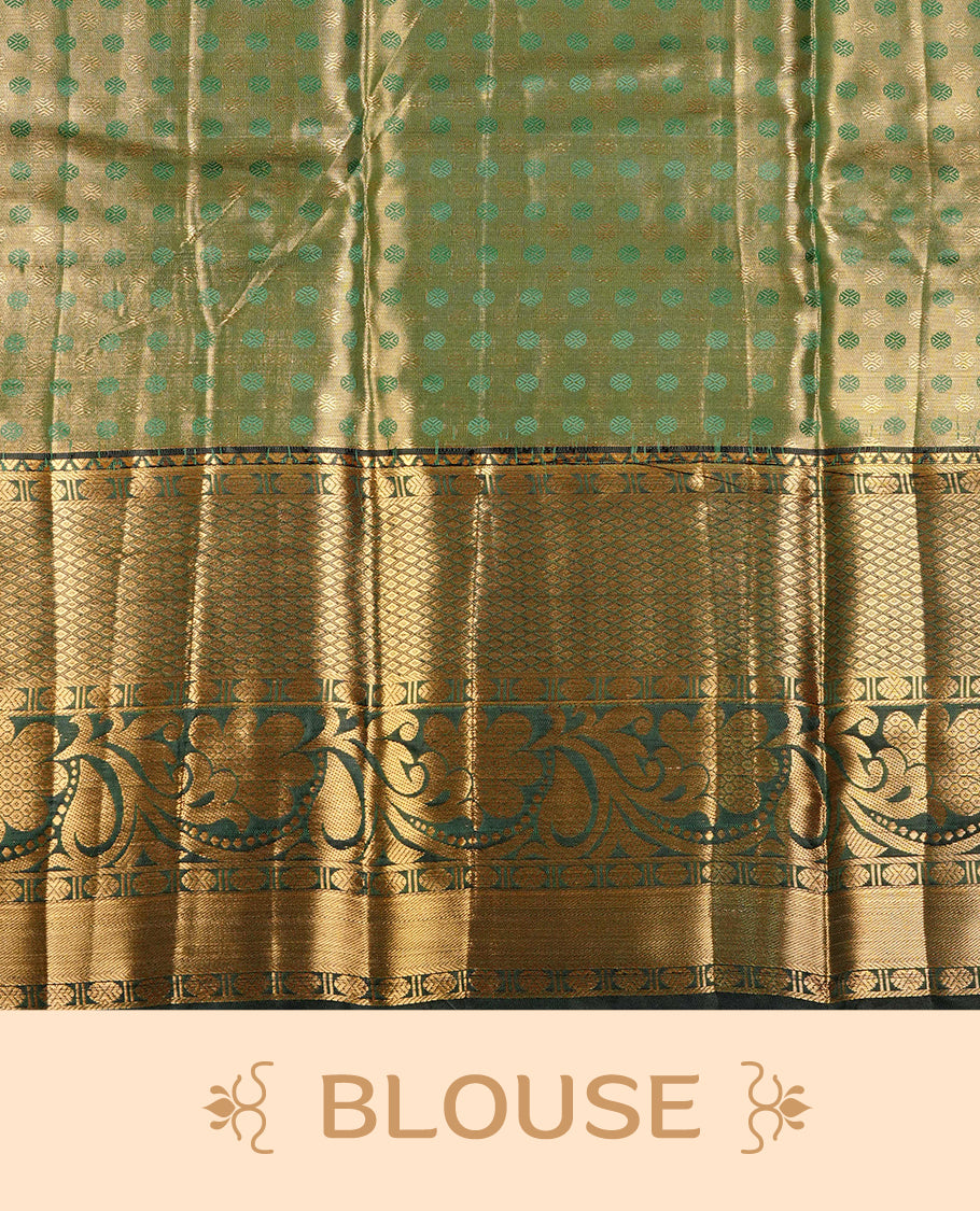 Green & Gold colour Double shade Semi tissue silk saree featuring self color Floral pattern on body, Contrast Green colour with Fancy border, paired with matching.