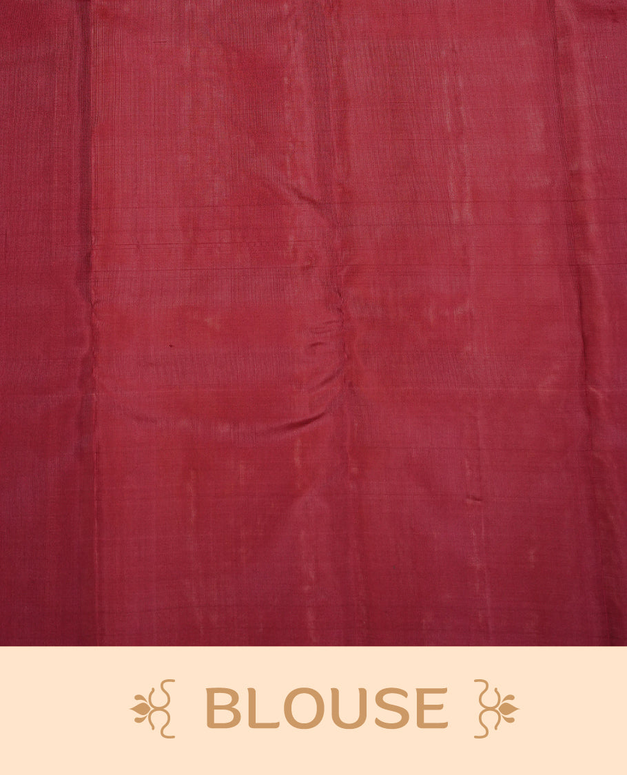 Cream  Colour Traditional Kancheepuram Silk Saree Featuring Gold Zari Circle Motifs on the Body, Designed Without  Border and with a Contrast  Pallu, Paired with a Matching Blouse.