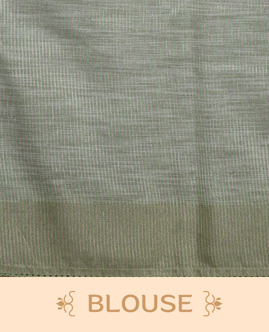 Cream colour cotton linen silk saree featuring Floral  & brids printed pattern on body, golden simple border with green colour pallu and comes with a matching blouse