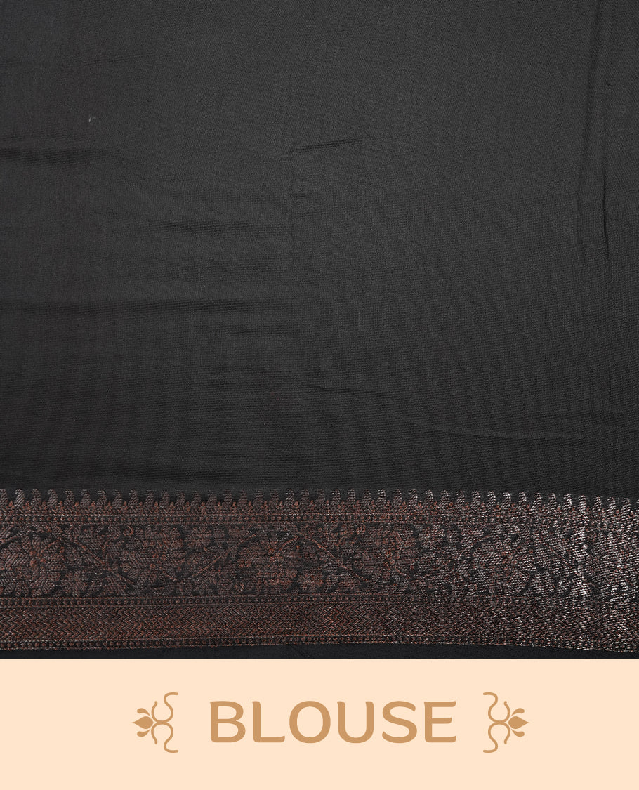 Black colour chanderi silk saree featuring white stripped print pattern across body, with Antique zari pattern border and paired with matching blouse.