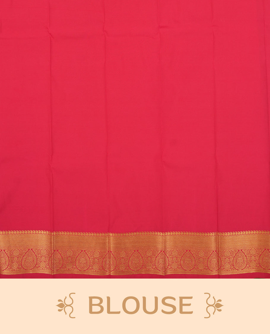 Yellow Colour Semi Silk Saree with Golden Striped Body, Contrasting Pink Golden Zari Pallu & Border, Paisley Motifs, and Matching Blouse Piece