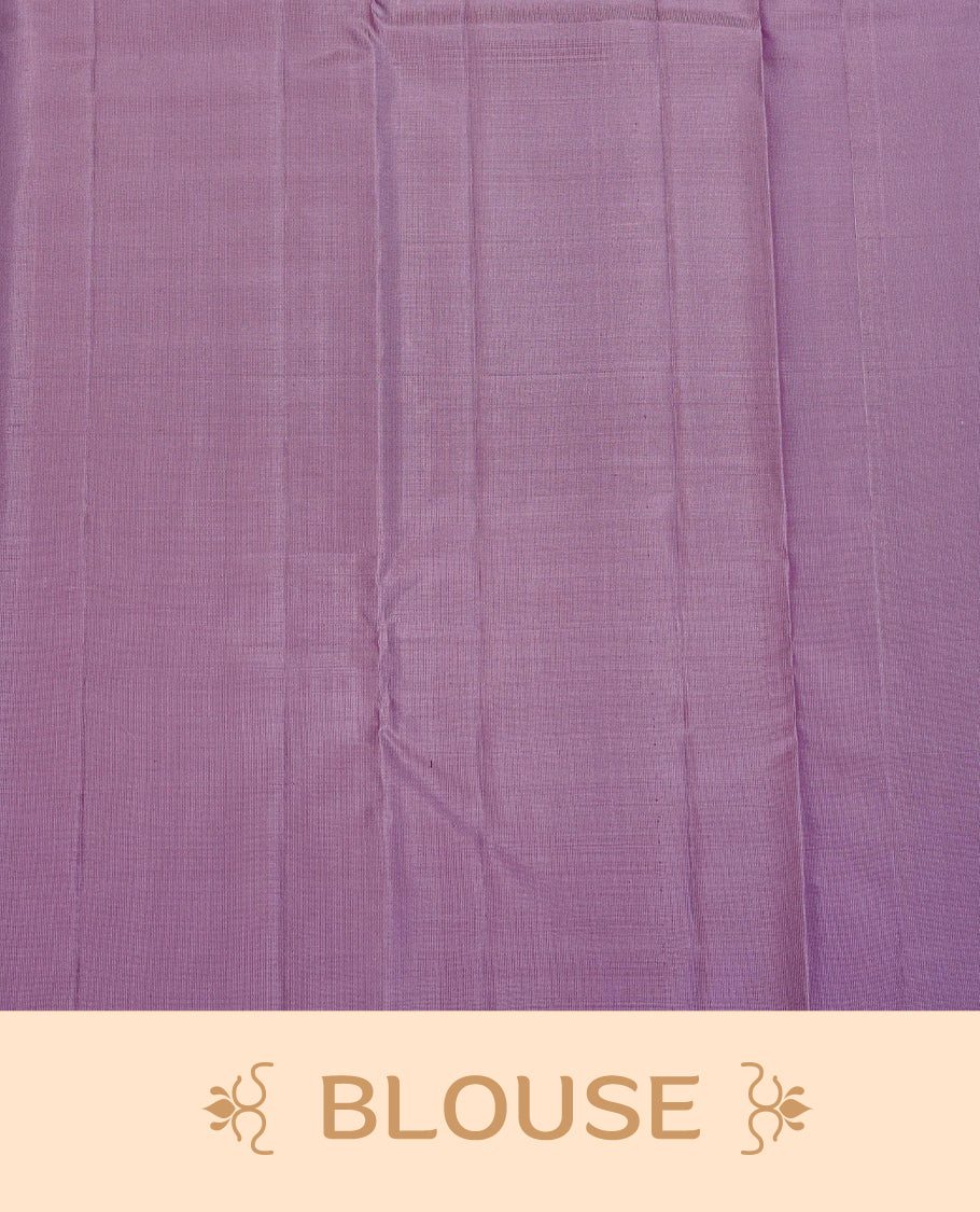 Lavender  Colour Traditional Kancheepuram Silk Saree Featuring Gold  Zari Stripes & Triangle Motifs  on the Body, Designed Without a Border and with a Grand Pallu, Paired with a Matching Blouse.