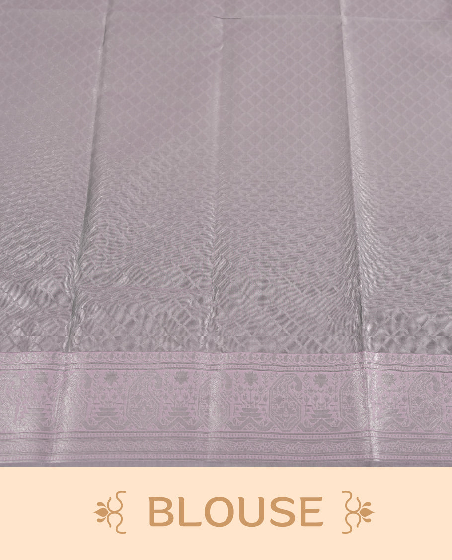 Mint Green colour Semi Silk Saree with Self-Checked Geometric Patterns, Contrasting Silver Zari Woven Pallu and Border with Intricate Motifs and Tassels, Paired with Coordinated Blouse Piece