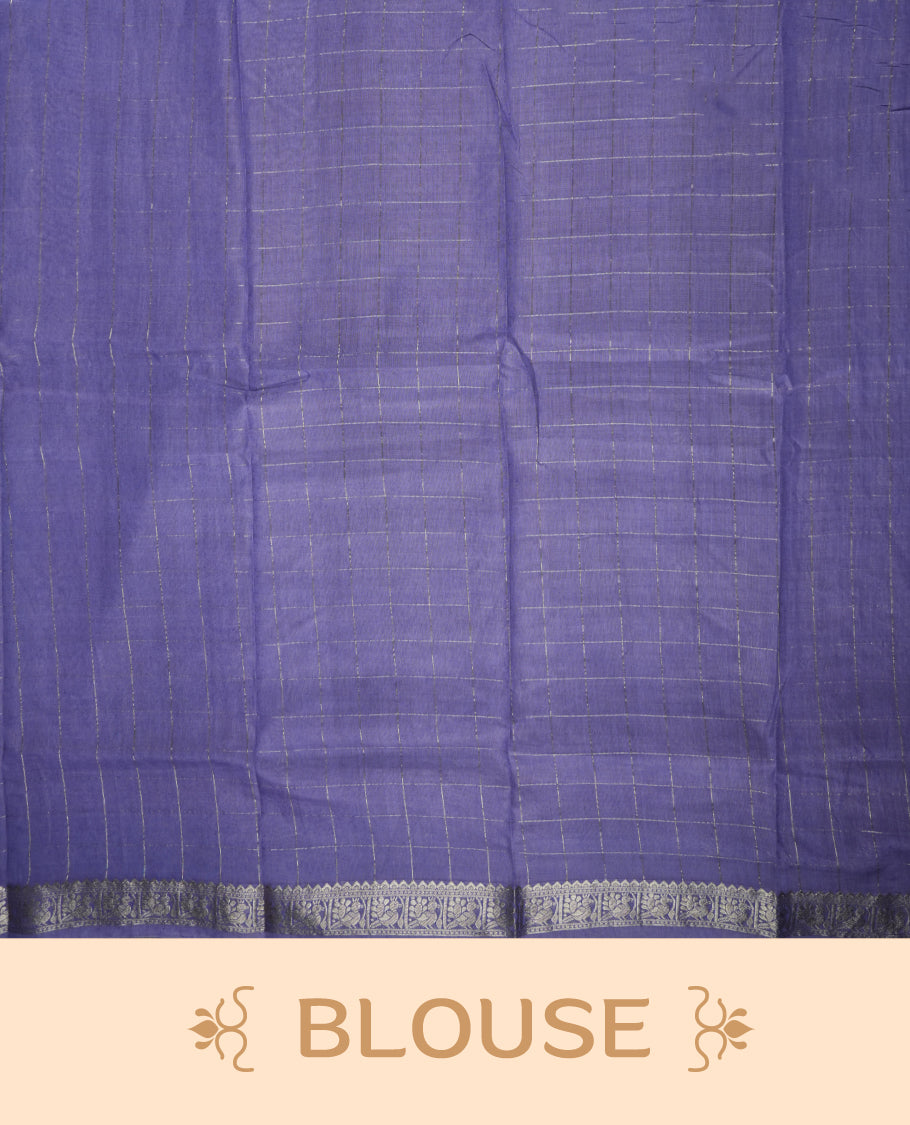 Lavender colour mixed chanderi cotton saree with checkered pattern body, silver zari border, matching  pallu, and matching blouse.