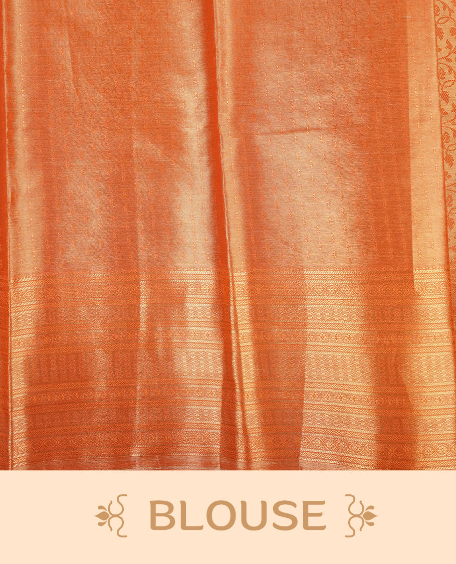 Orange & Gold colour Double shade Semi tissue silk saree featuring self color kodi pattern on body, self colour with Fancy border, paired with matching.