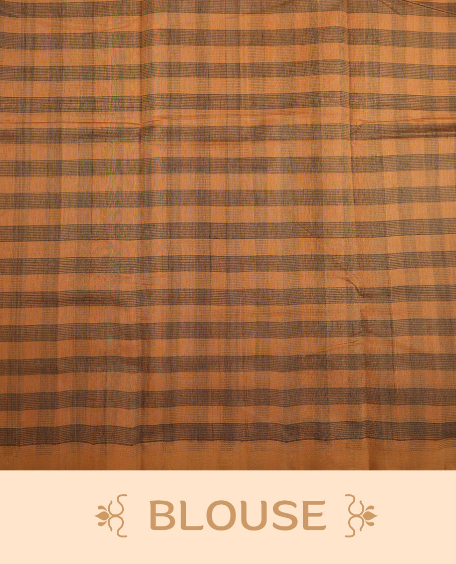 Black & Light Brown  Colour Mangalagiri cotton saree  Featuring Check Pattern On Body , WithOut border & Contrast Striped Pallu. Paired with a matching blouse piece