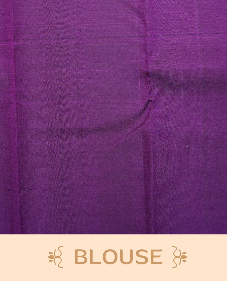 Deep purple colour Traditional kancheepuram silk saree featuring gold & silver zari motifs on body, complemented by self colour with traditional border, comes with matching blouse piece.