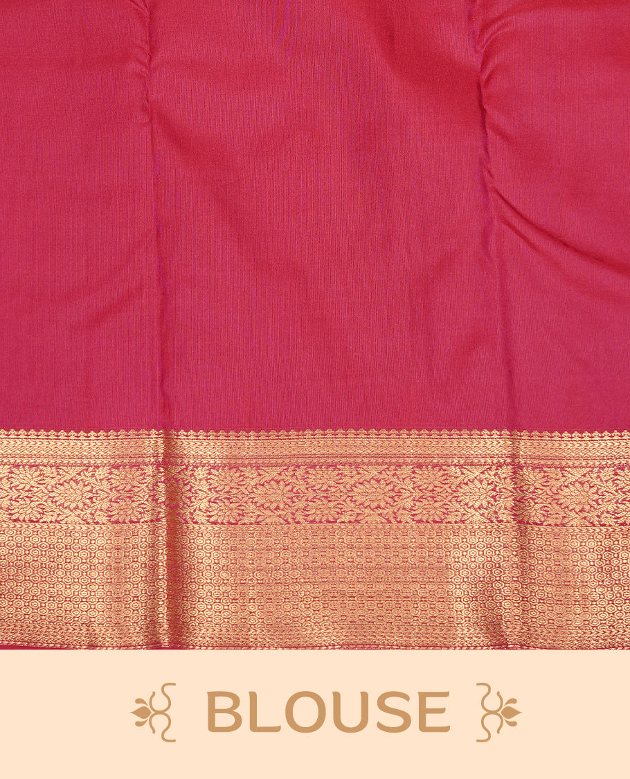 Burgundy Semi Wedding Silk Saree featuring Gold Zari Motifs On body, Complemented with traditional zari with Self colour border, paired with matching blouse piece.