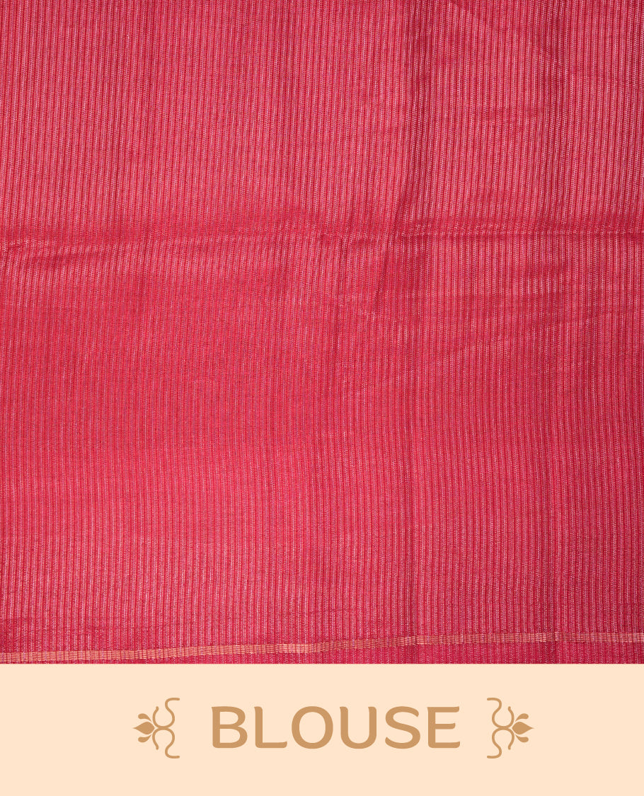 Brown colour semi tussar saree highlights gold and silver zari stripes across body,  border, pallu and paired with matching blouse piece.