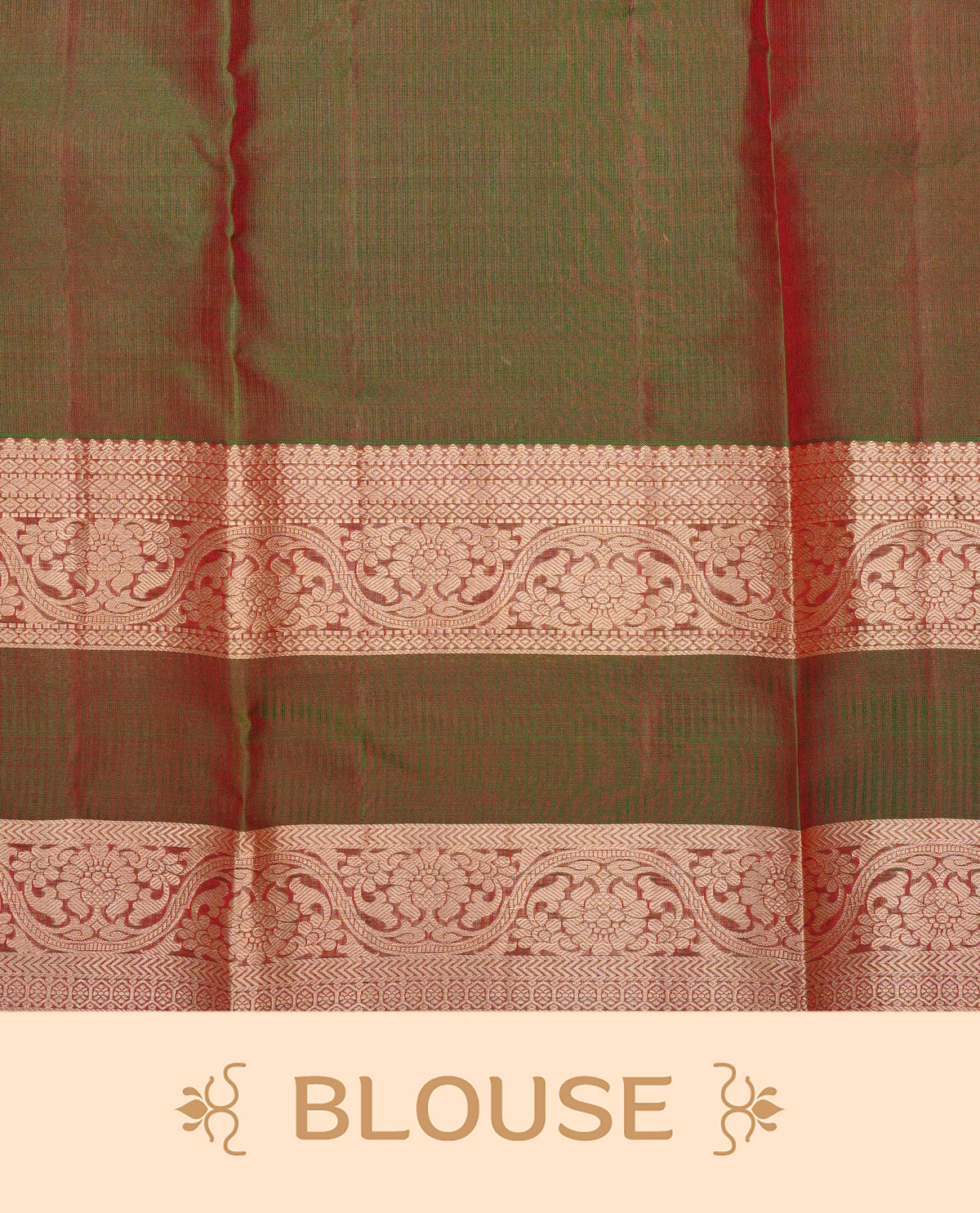 Rani Pink Colour Traditional Kancheepuram Silk Saree with Elegant Gold Zari Buttas on the Body, Enhanced with a Contrast Olive Colour Grand Gold Zari Border and Rich Pallu, Paired with a Matching Blouse Piece