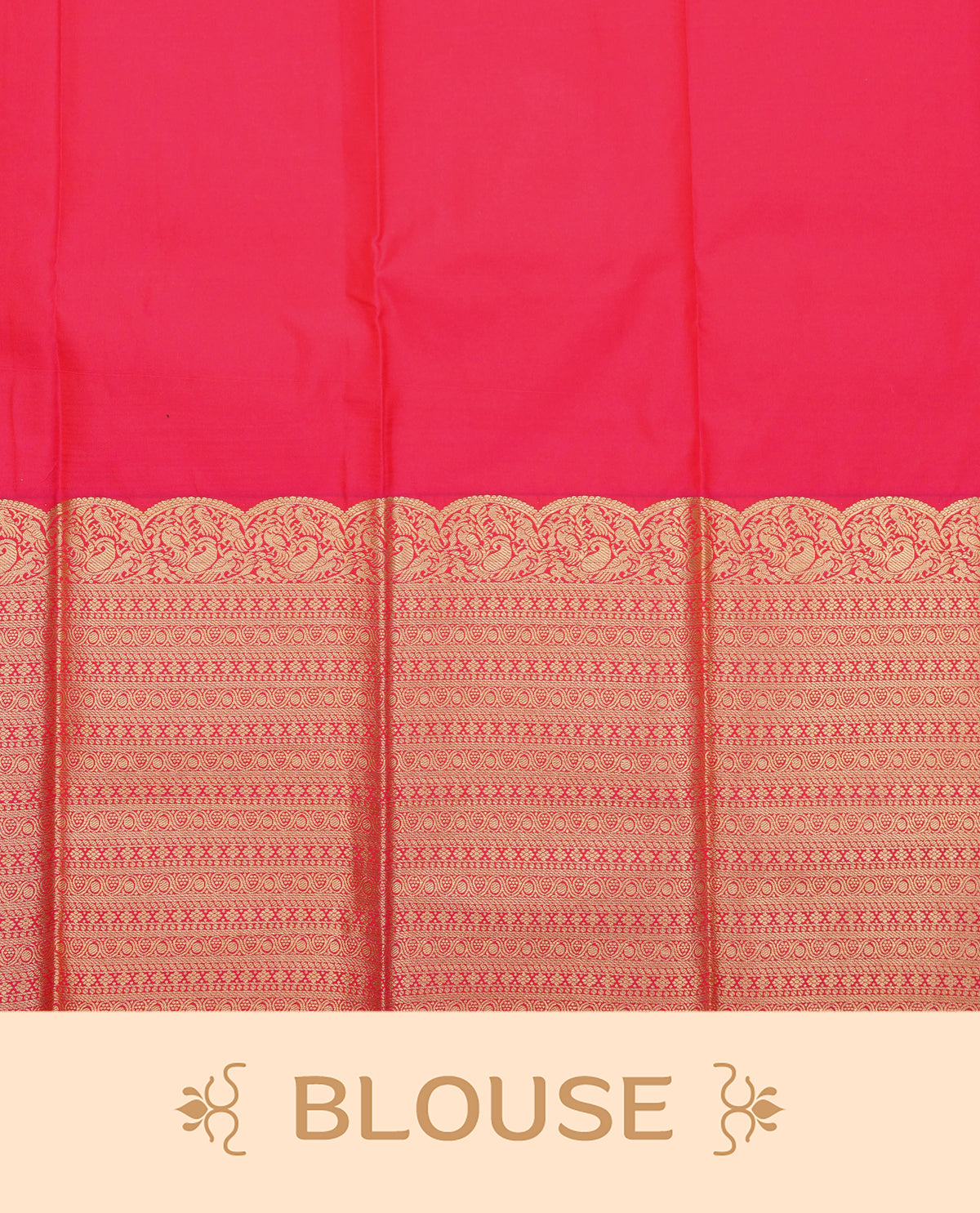 Reddishpink colour soft silk saree featuring gold zari stripes with peacock & chakra mtifs on body, contrast self colour gold zari peacock & traditional border, grand pallu comes with matching blouse piece.