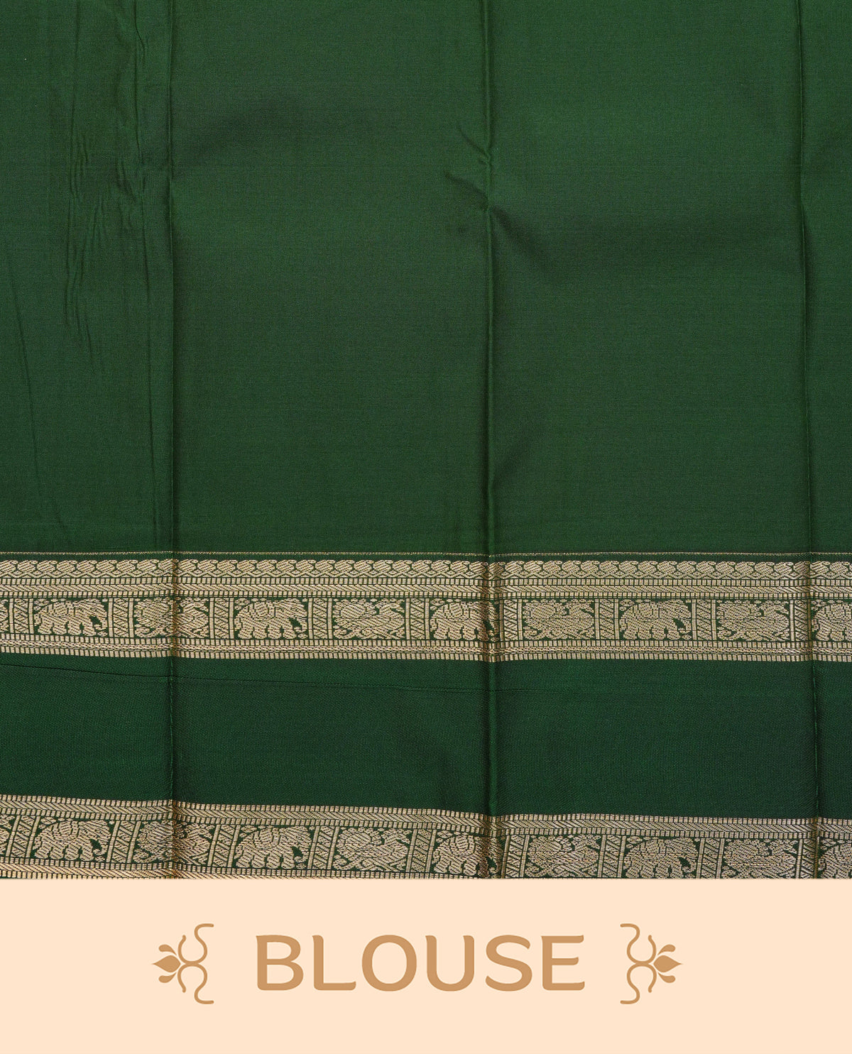 Mustard yellow colour soft silk saree featuring floral gold zari stripes with motifs on body, contrast dark green colour detailed elephant & peacock motifs on border, grand pallu comes with matching blouse piece.