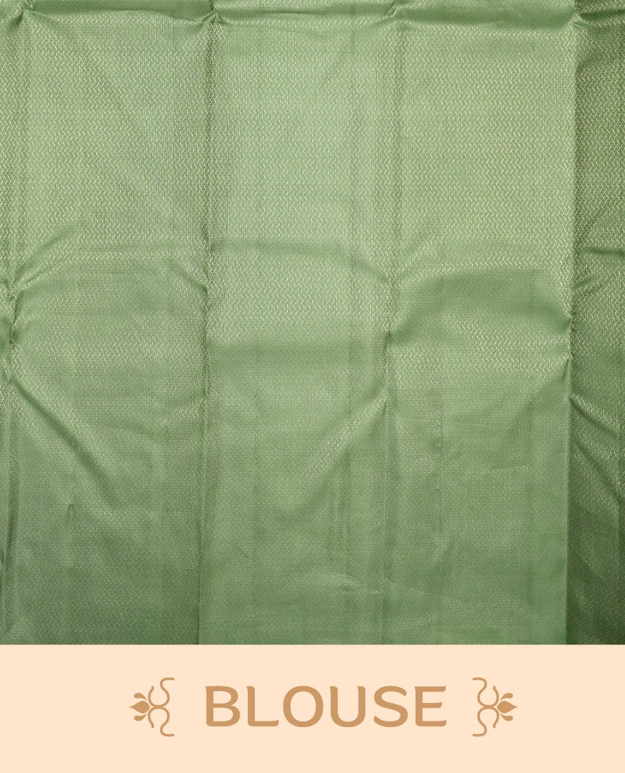 Pista green Colour Pure Kancheepuram Silk Saree having gold Square pattern on Body without Border and matching Blouse