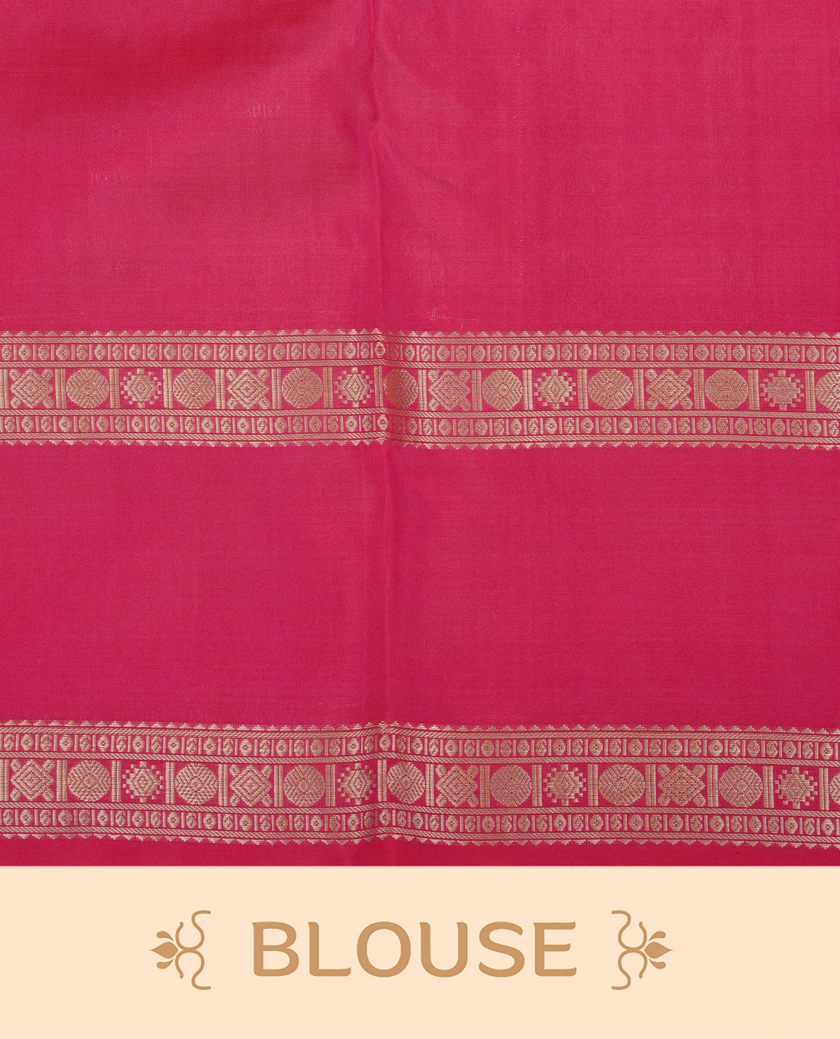 Magenta colour Traditional Kancheepuram silk saree featuring Gold zari Motifs on checks on body, complemented by self colour with traditional border, comes with matching blouse piece.