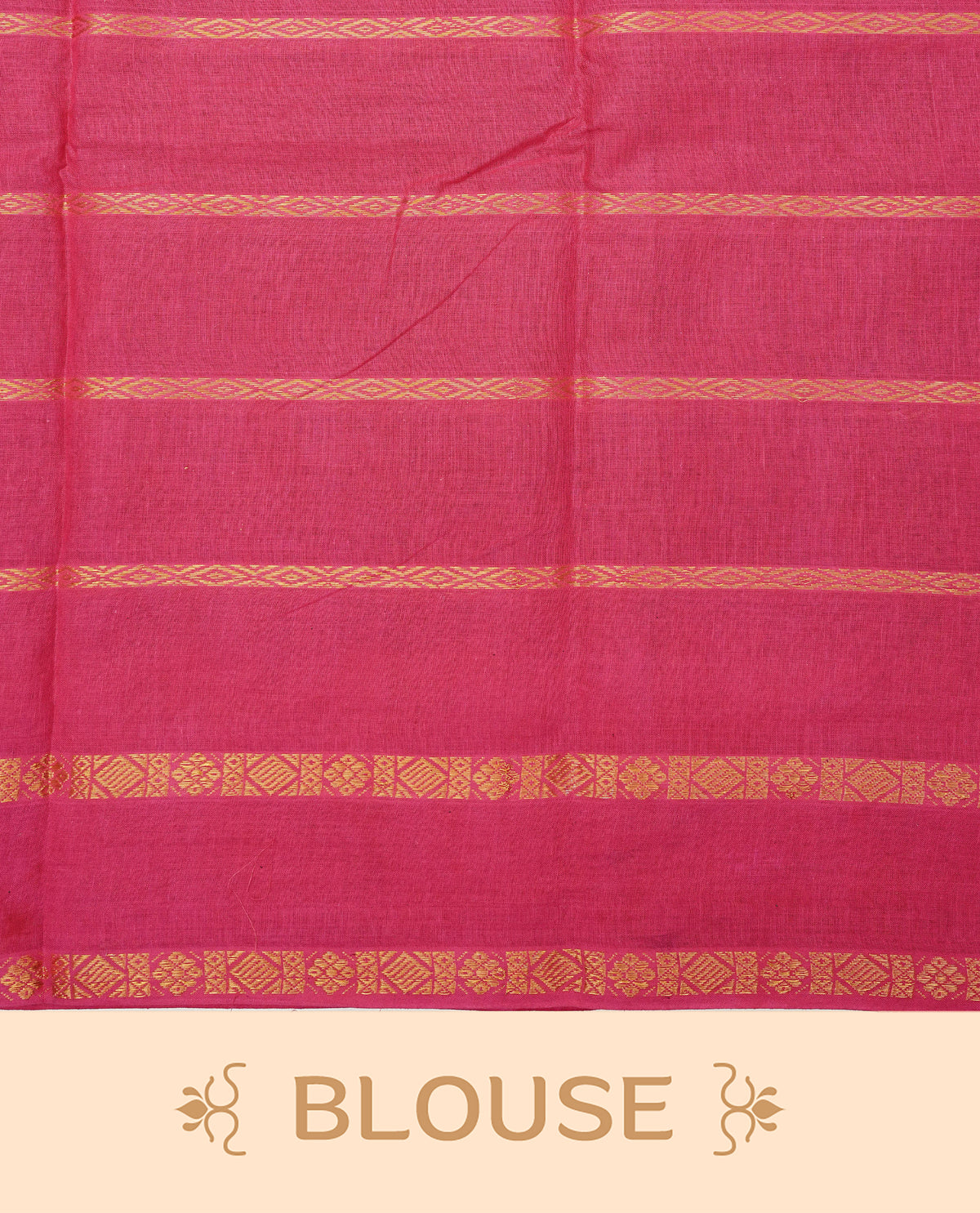 Dark chocolate colour colour Sungudi cotton saree featuring elegant gold zari stripes on the body, complemented by a contrast magenta with gold zari border and pallu, paired with a matching blouse piece