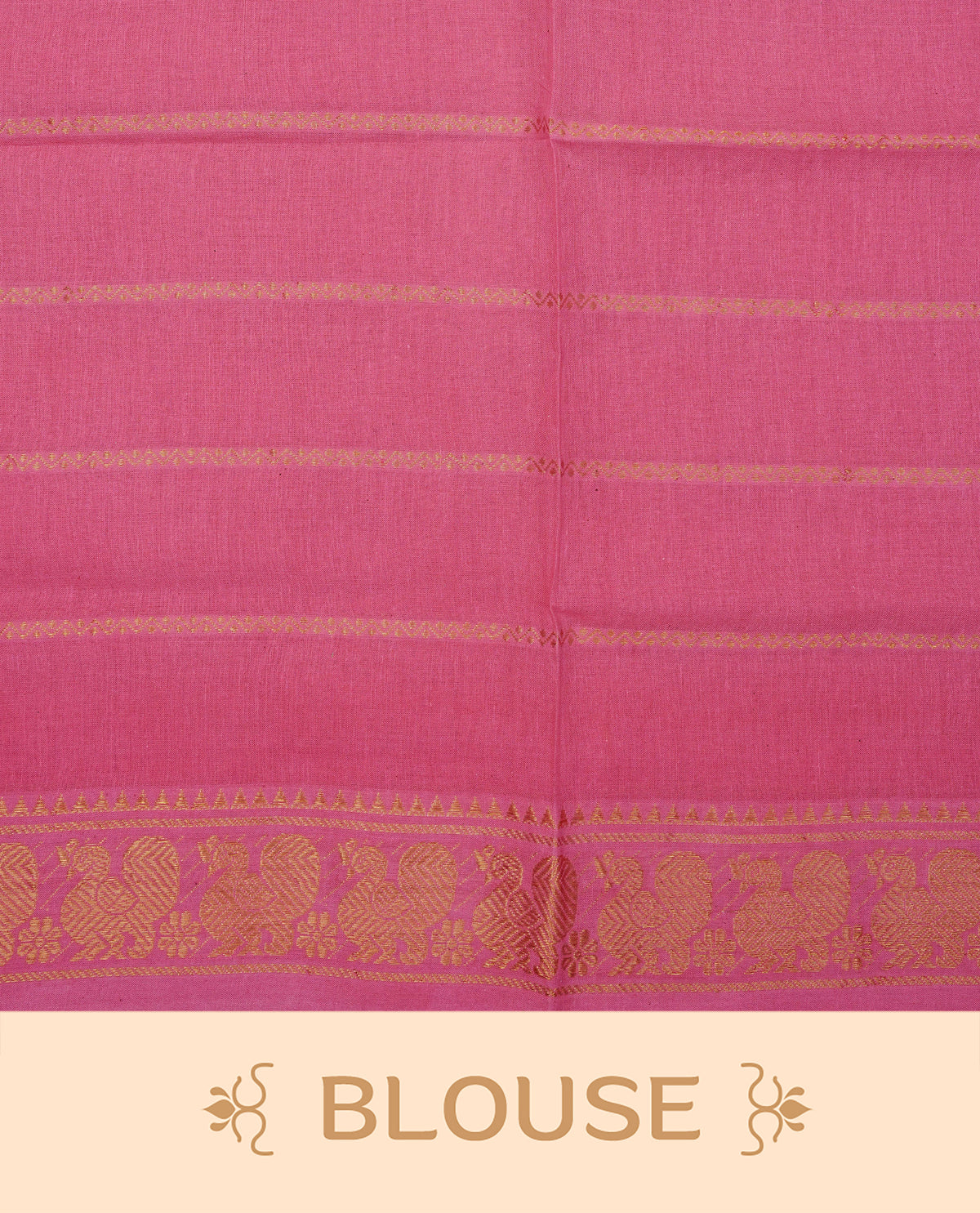 Purple Colour  Sungudi Cotton Saree with gold zari motifs on the body, a matching gold zari border, and a plain pallu. Paired with a contrast Pink colour  blouse piece  featuring a gold zari peacock border.