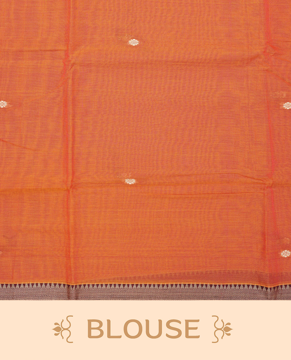 Orange colour Narayanapattu Cotton Saree Featuring  Cream Colour Buttas on body, grey  & maroon colour temple designed  border, contrast striped pallu, Paired with a matching blouse piece.